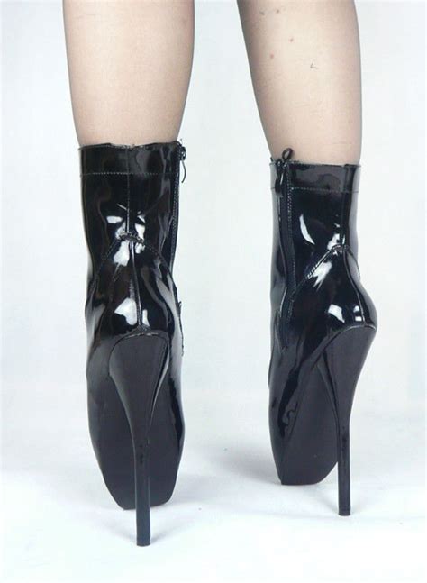 Black Pvc Ankle High Ballet Boots Dotty After Midnight