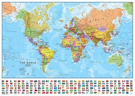 Political World Wall Map with Flags by Maps International Ltd.