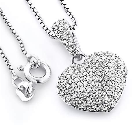 Pave Diamond Heart Pendant 048ct Sterling Silver