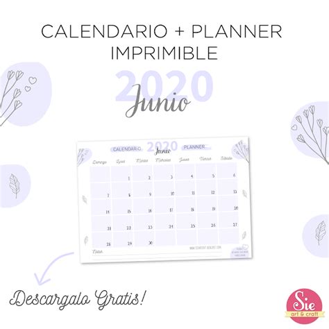 Sie Art And Craft Calendario Planner Junio 2020 ♥