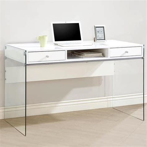 Contemporary Modern Style Glass Home Office Glossy White Computer