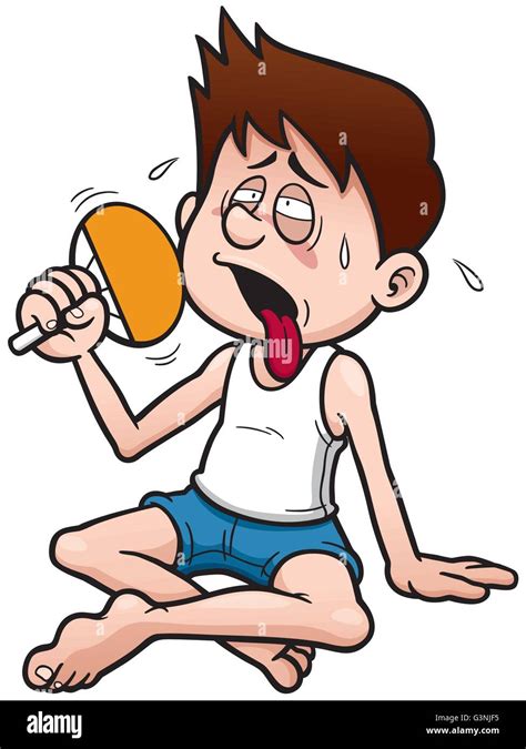 Vector illustration of Cartoon Man in Hot Weather Stock Vector Image