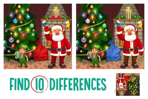 Premium Vector Kids Christmas Game Find Ten Differences Riddle With