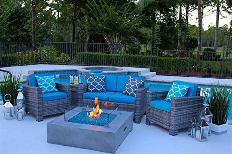4 Piece 42 X 42 Square Modern Concrete Fire Pit Table In Gray W Outdoor Patio Furniture Set