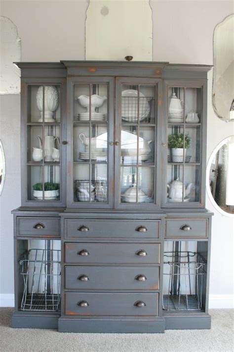 I filled, sanded, and painted her up with a base of general finishes snow white, and layered on general finishes seagul grey, distressed, and then finished with an antique glaze! Grand Design: Grain sack stripe inspired hutch