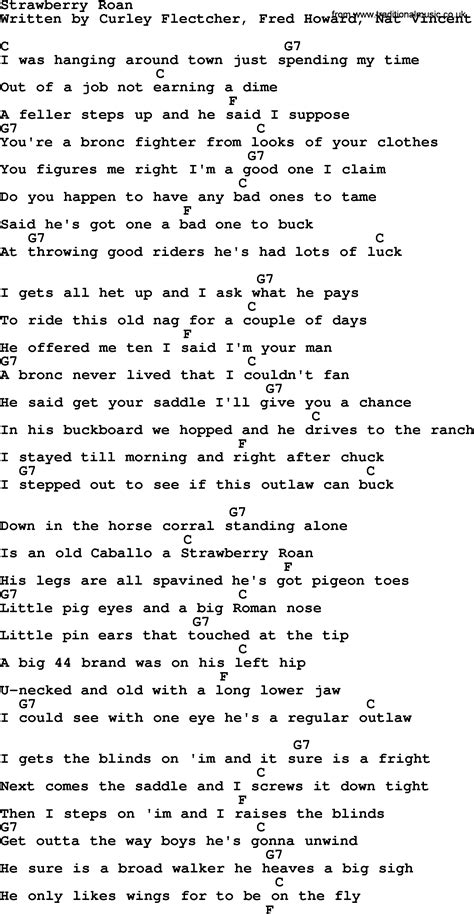 Marty Robbins Song Strawberry Roan Lyrics And Chords Lyrics And Chords Marty Robbins Music