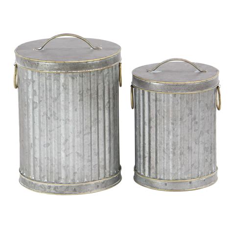 Decmode Industrial Gray Corrugated Metal Trash Cans With Lid Gray