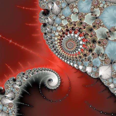 Fractal Spiral Art Red Grey And Light Blue Digital Art By Matthias