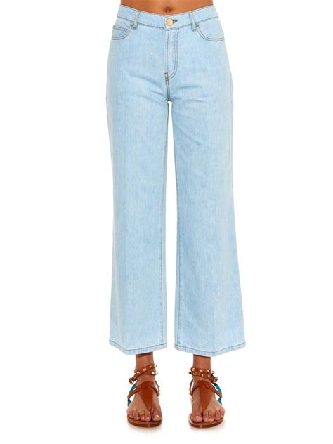 Valentino High Waisted Wide Leg Cropped Jeans In Blue Lyst