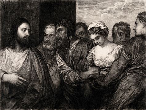 Christ And The Woman Taken In Adultery Etching By W Unger After Titian Wellcome Collection