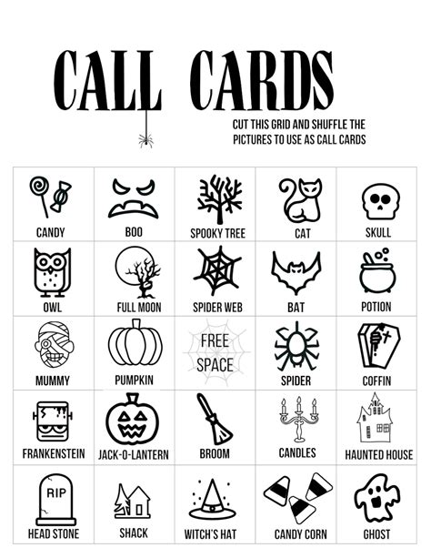 Halloween Bingo Printable Game Cards Template Paper