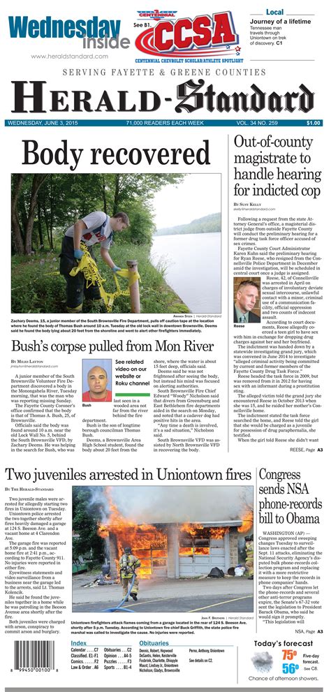 Pin by Herald-Standard on Front Pages | Greene county, Todays forecast
