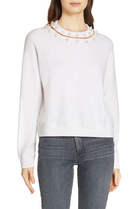 Lyst Alice Olivia Gleeson Embellished Neck Sweater In White