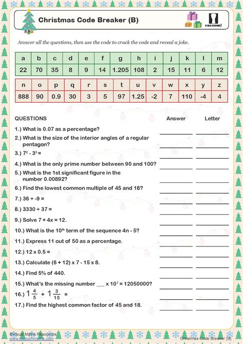 Christmas Code Breaker B Worksheet Printable Pdf Worksheets
