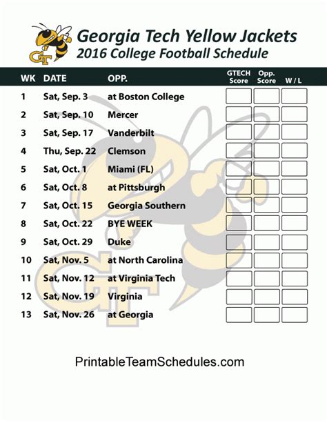 Printable Georgia Tech Football Schedule Printable Schedule