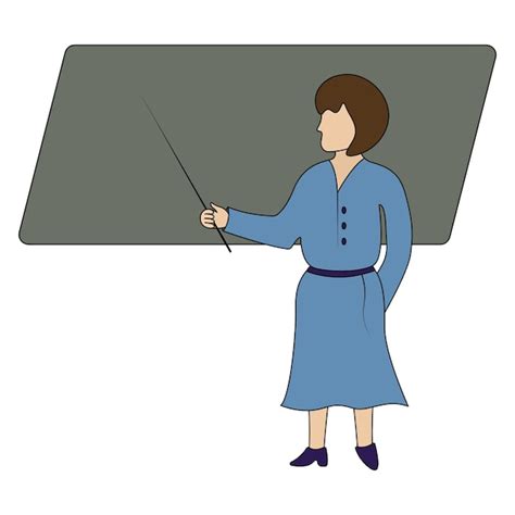 Premium Vector Cartoon Style Female Teacher Pointing At The Blackboard With A Pointer Teaching