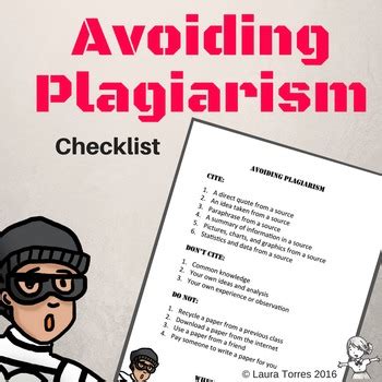 At its core, plagiarism is an ethical issue. Avoiding Plagiarism Checklist by Laura Torres | Teachers ...