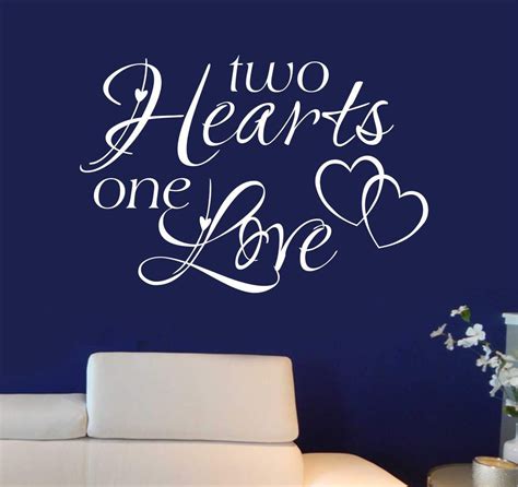 Romantic Bedroom Wall Decal Two Hearts One Love Vinyl Wall Lettering Two Hearts One Love