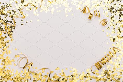 Sparkling Frame Of Gold Confetti On Stock Photos Creative Market