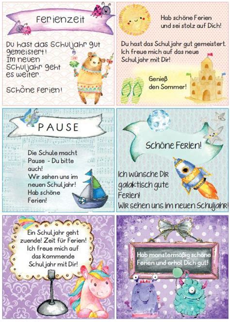 Grußkärtchen ferien | Sprüche zum schulanfang, Geschenke ...
