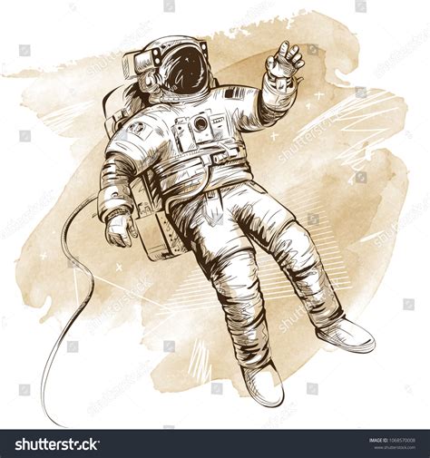 Cosmonaut Astronaut Spacesuit Hand Drawn Vector 库存矢量图（免版税）1068570008
