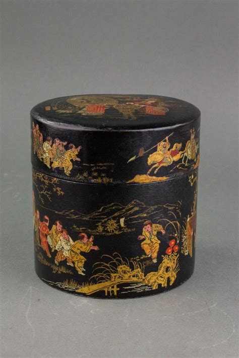 Sold Price Japanese Wood Black Lacquer Gilt Round Box October 4