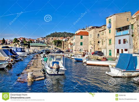 Town of Sibenik Old Fishermen Harbor Stock Image - Image of cityscape