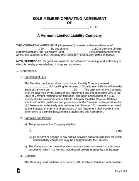 A series llc is a limited liability company where each series acts as a separate for legal protection. Free Vermont Single Member LLC Operating Agreement Form ...