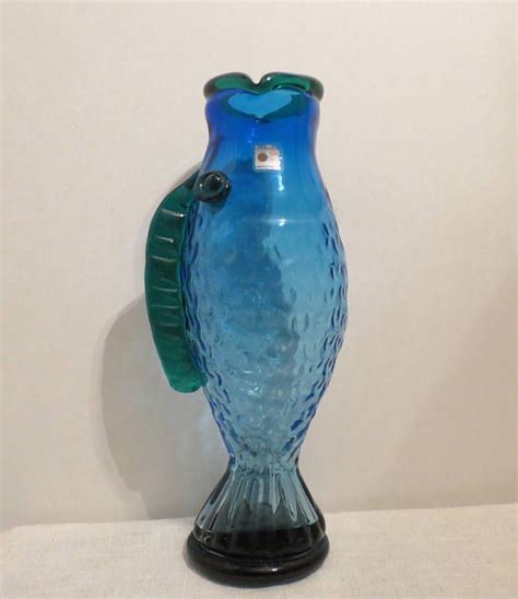 Blenko Upright Handblown Glass Fish Vase With Original Tag Blenko Glass