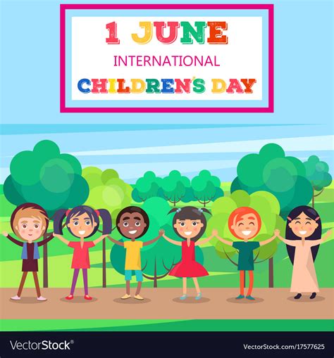 1 June International Children Day Poster Of Kids Vector Image