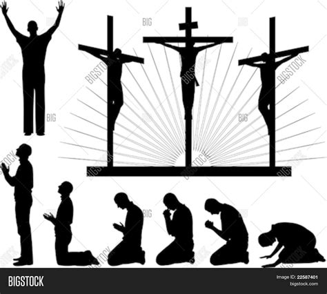 Silhouettes Three Crosses Praying Vector And Photo Bigstock