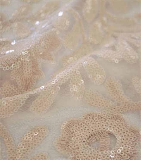 Casa Embellish Dahlia Sequin Fabric Nude Floral JOANN