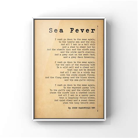 Sea Fever Poem By John Masefield Seafaring Poem Antique Etsy