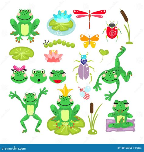 Frogs Cartoon Green Clip Art Vector Set Stock Vector Illustration Of