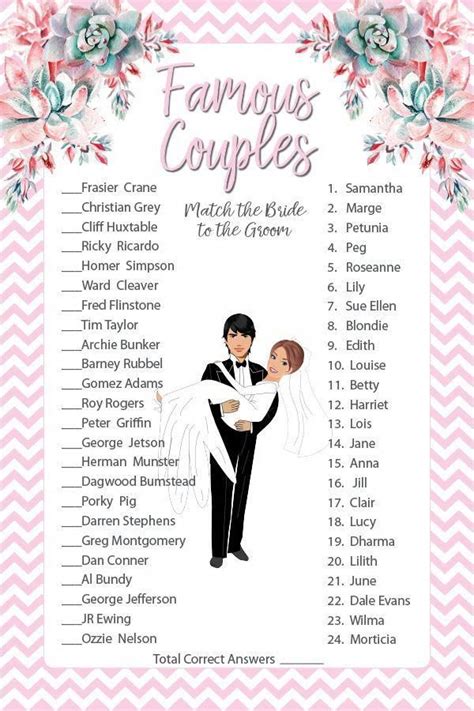 Bridal Shower Games Fun Famous Couples Game Great Game For Large