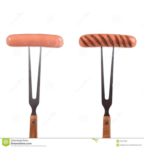 Two Grilled Sausages On The Forks Stock Image Image Of Food