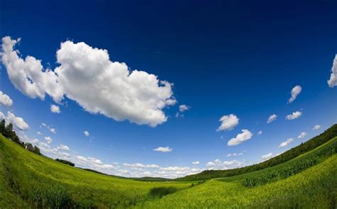 Photo Fisheyed Grassland Grassland Under Blue Sky Wallpapers View