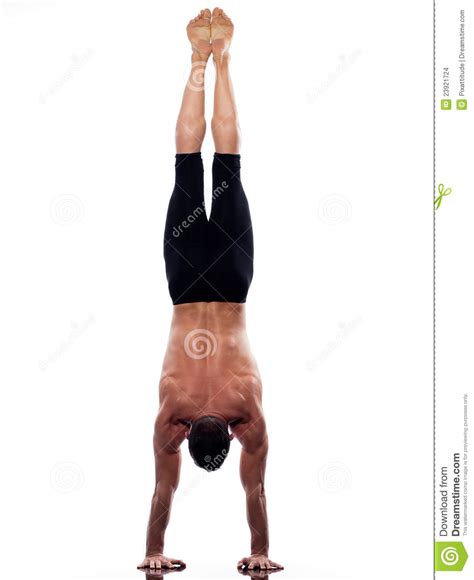 Man Yoga Handstand Full Length Gymnastic Acrobatic Stock