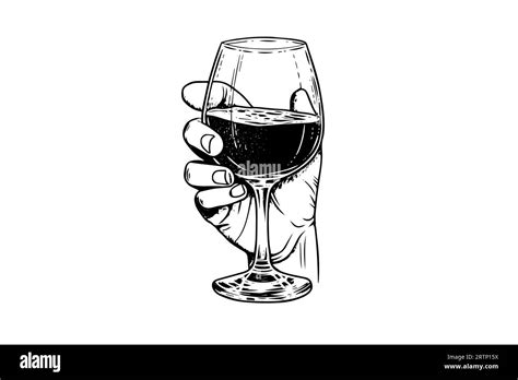 Wine Glass In Hand Drawn Ink Sketch Engraving Style Vector Illustration