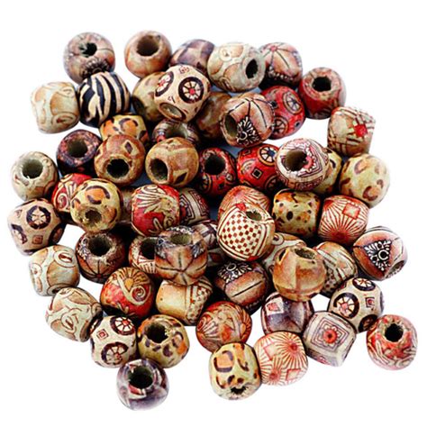 100pcs Mixed Large Hole Ethnic Pattern Stringing Wood Beads DIY Jewelry