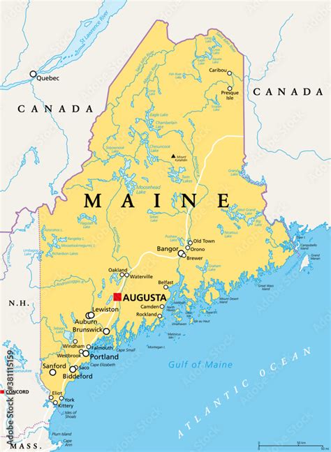 Plakat Maine Me Political Map With Capital Augusta Northernmost