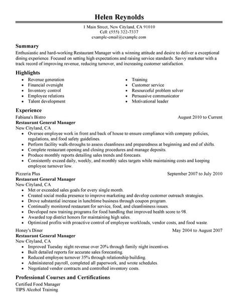 You may want to tailor it to fit a specific job description. Restaurant Manager Resume Examples {Created by Pros ...