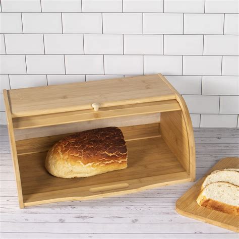 Bamboo Bread Bin Roll Top Bread Box Wooden Kitchen Storage Bin