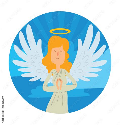 Vector Blue Heaven Round Frame Heaven Frame With Cartoon Image Of A Female Angel Female Angel