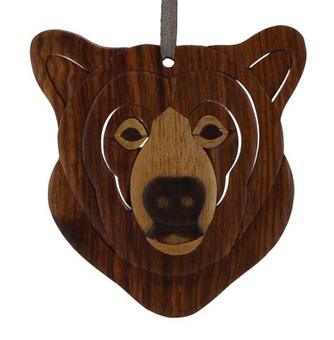 Intarsia Wood Brown Bear Ornament