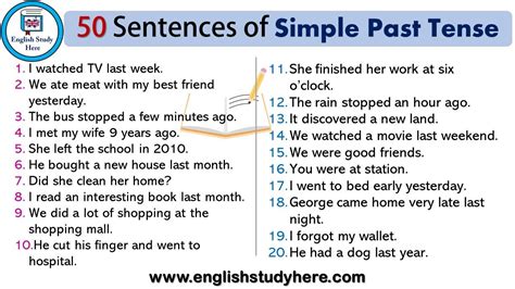 Sentences Of Simple Past Tense Example Sentences Of Simple Past