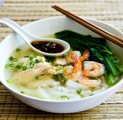 Malaysian Chicken Noodle Soup With Asian Greens And Chili Soy Sauce