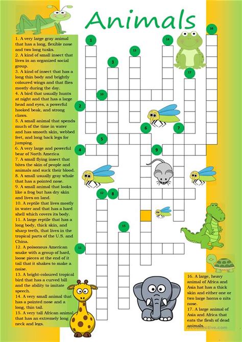 Crossword Animals 1 Worksheet Free Esl Printable Worksheets Made By