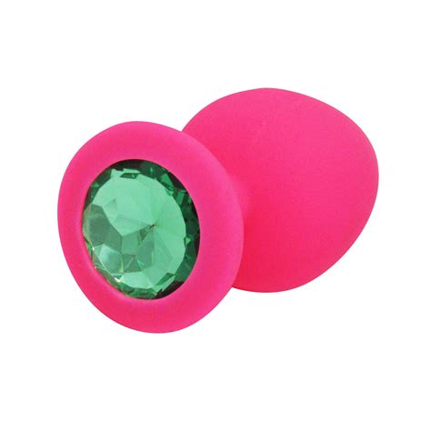 Get Fetish Pleasure Plays Large Pink Silicone Green Jewel Butt Plug