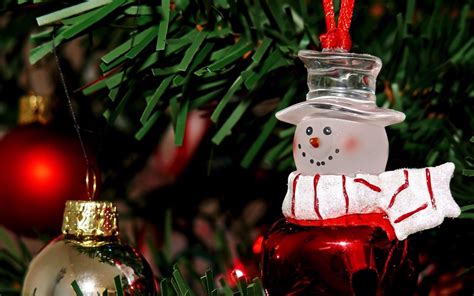 Download Wallpaper 1440x900 Snowman Christmas Decorations Branch